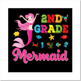 2nd Grade Mermaid Cute Girl Back To School Second Kid Class Posters and Art